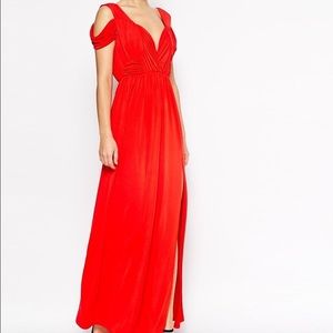 Red Draped Sleeve Dress